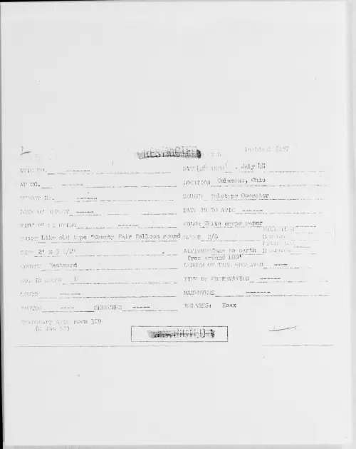 First page of Columbus, Ohio, July 1948 - Incident Number: 157