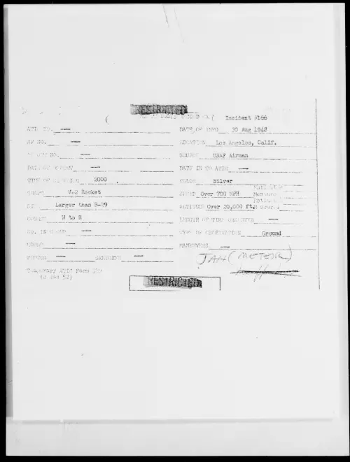 First page of Los Angeles, Calif., August 1948 - Incident Number: 166