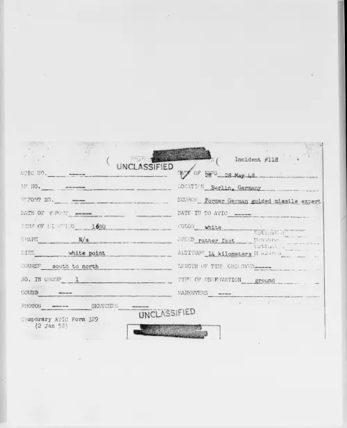 First page of Berlin, Germany, May 1948 - Incident Number: 118