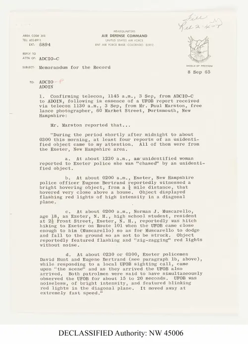 First page of REL 2-4-1, UFOs (1965)