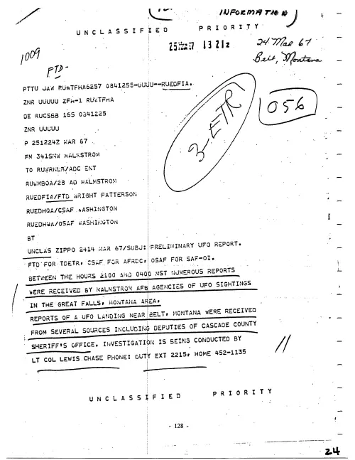 First page of Malmstrom Air Force Base Incident – March 16, 1967 reports