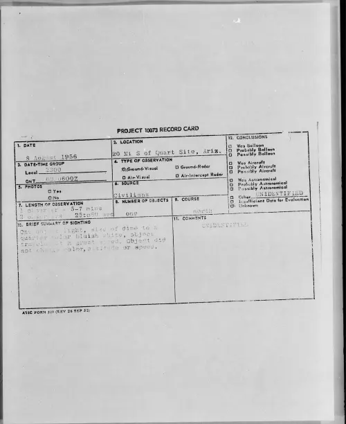 First page of 1956.08 - 6788945 - 20 Mi S of Quart Site, Ariz