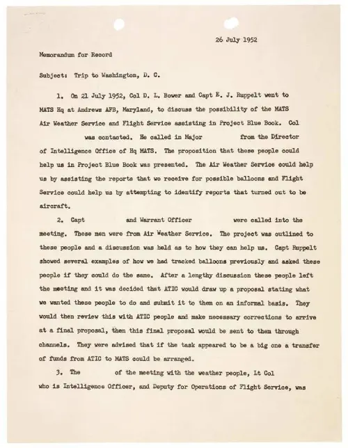 First page of Letter - Trip to Washington DC 26 July 1952