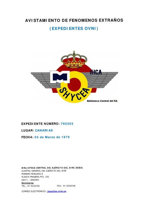 First page of SpanishUFOFiles - 1979-03-05_avistamiento_en_canarias