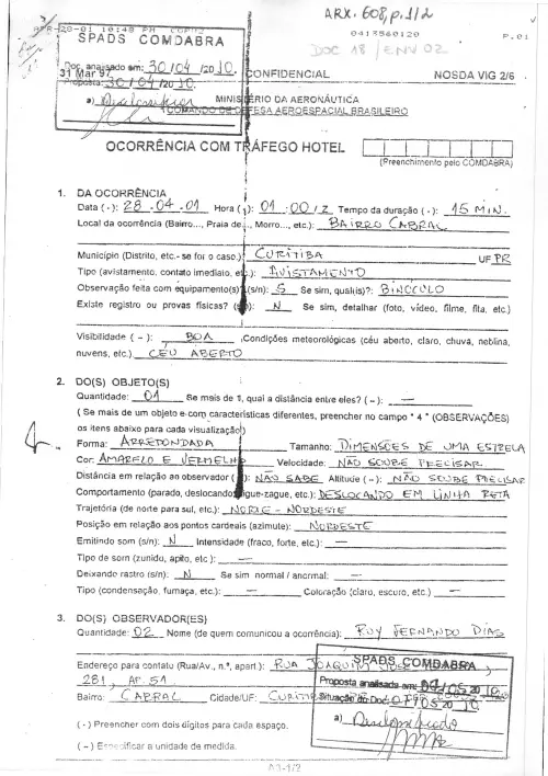 First page of BrazilianUFOFiles - BR_AN_BSB_ARX_608 BR_AN_BSB_ARX_608