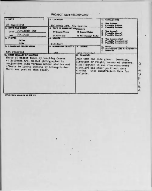 First page of 1951-03-7007279-HollomanAFB-NewMexico