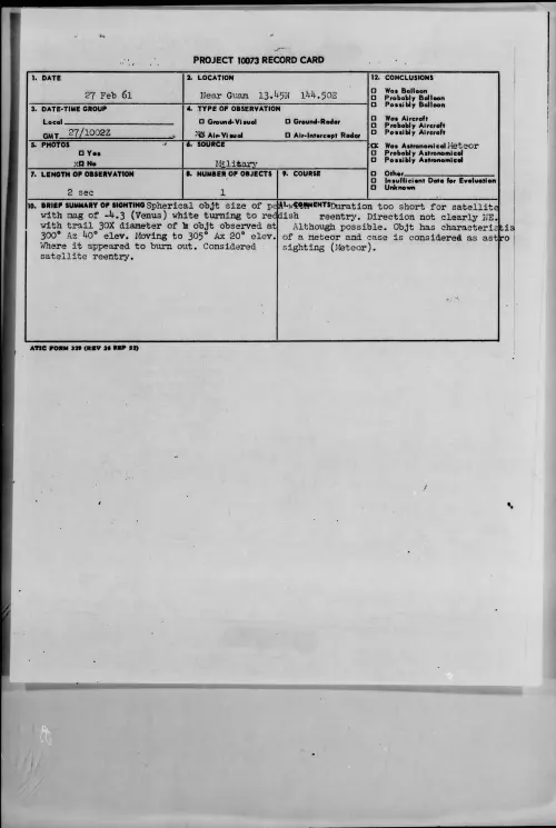 First page of 1961.02 - 8638477 - Near Guam 13.45N 144.50E
