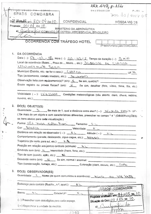 First page of BrazilianUFOFiles - BR_AN_BSB_ARX_649 BR_AN_BSB_ARX_649