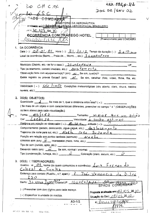 First page of BrazilianUFOFiles - BR_AN_BSB_ARX_592 BR_AN_BSB_ARX_592