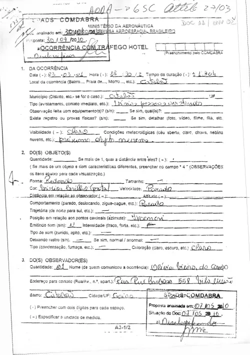 First page of BrazilianUFOFiles - BR_AN_BSB_ARX_601 BR_AN_BSB_ARX_601