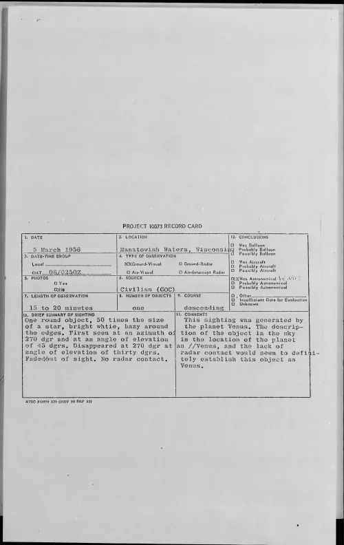 First page of 1956.03 - 7340799 - Manatowish Waters, Wisconsin