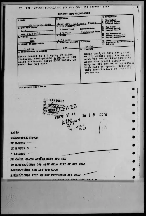 First page of 1958.08 - 8866501 - Gray AFB, Killeen, Texas