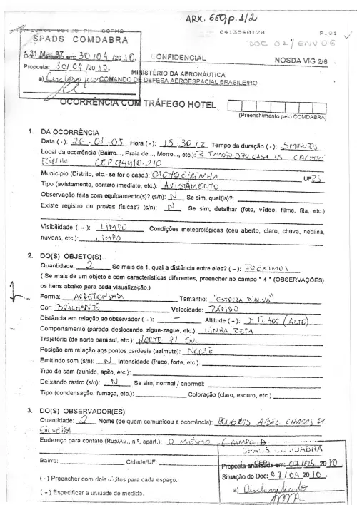First page of BrazilianUFOFiles - BR_AN_BSB_ARX_650 BR_AN_BSB_ARX_650