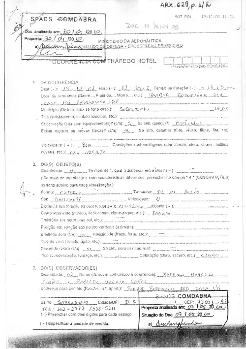 First page of BrazilianUFOFiles - BR_AN_BSB_ARX_629 BR_AN_BSB_ARX_629
