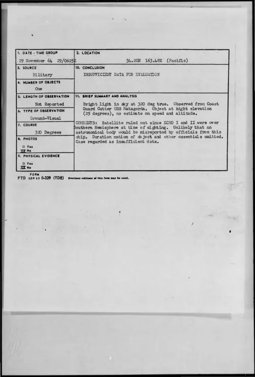 First page of 1964-11-8722054-34-20N163-48E-Pacific-