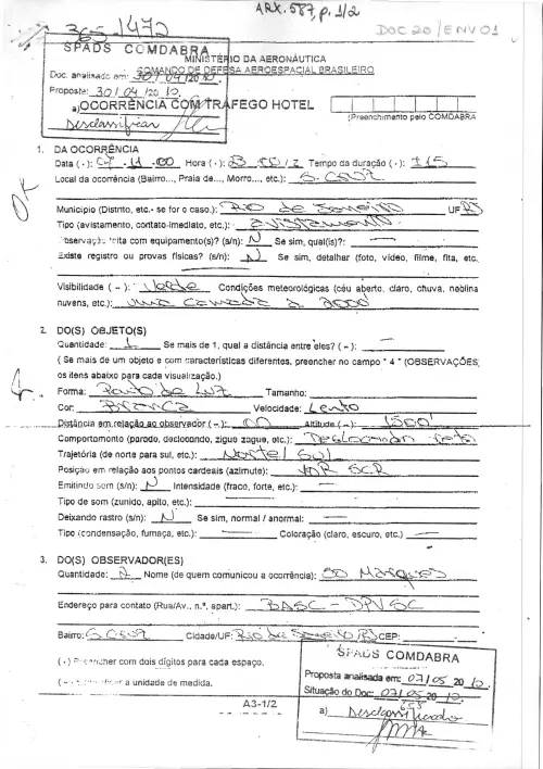 First page of BrazilianUFOFiles - BR_AN_BSB_ARX_587 BR_AN_BSB_ARX_587