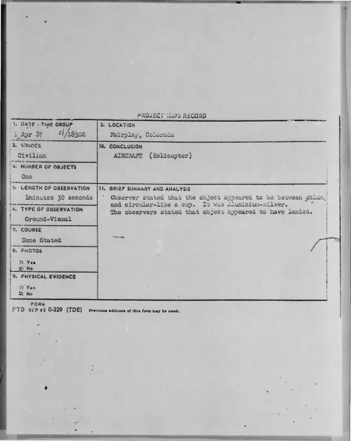 First page of 1967-04-7470819-Fairplay-Colorado