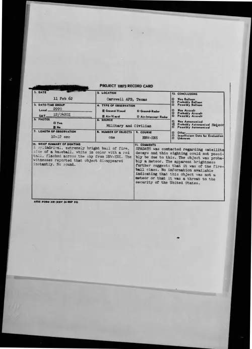 First page of 1962-02-8704323-CarswellAFB-Texas