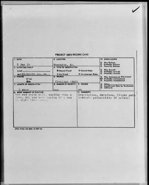 First page of 1958.01 - 6972097 - Yosemite, Ky