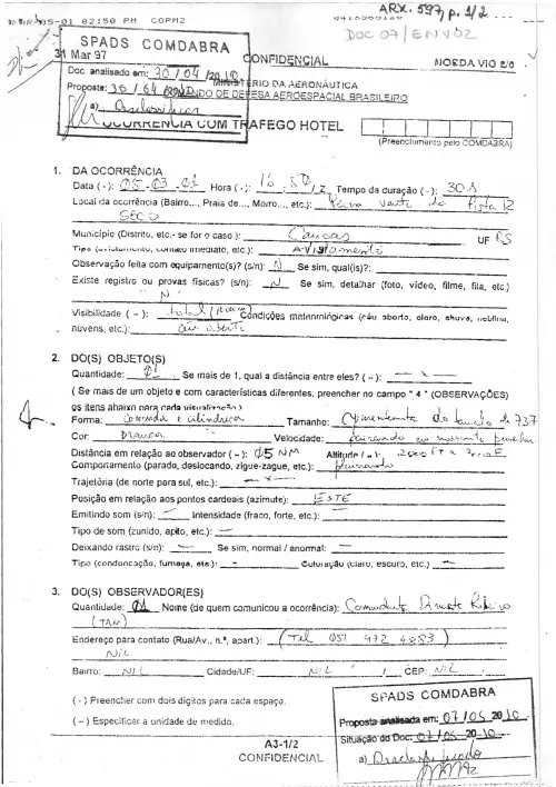 First page of BrazilianUFOFiles - BR_AN_BSB_ARX_597 BR_AN_BSB_ARX_597