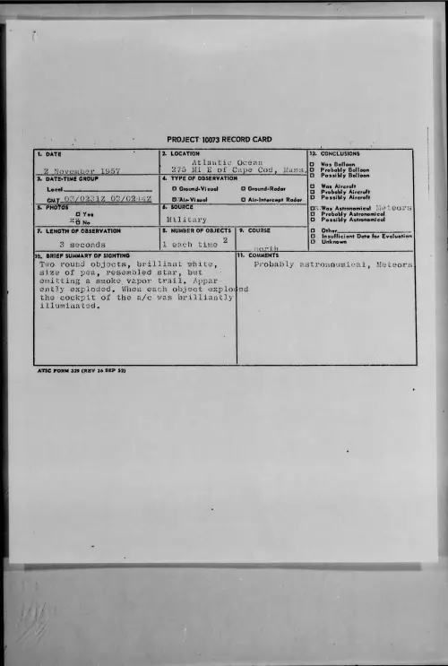 First page of 1957.11 - 7228911 - Alantic Ocean 275 Mi E Of Cape Cod, Mass