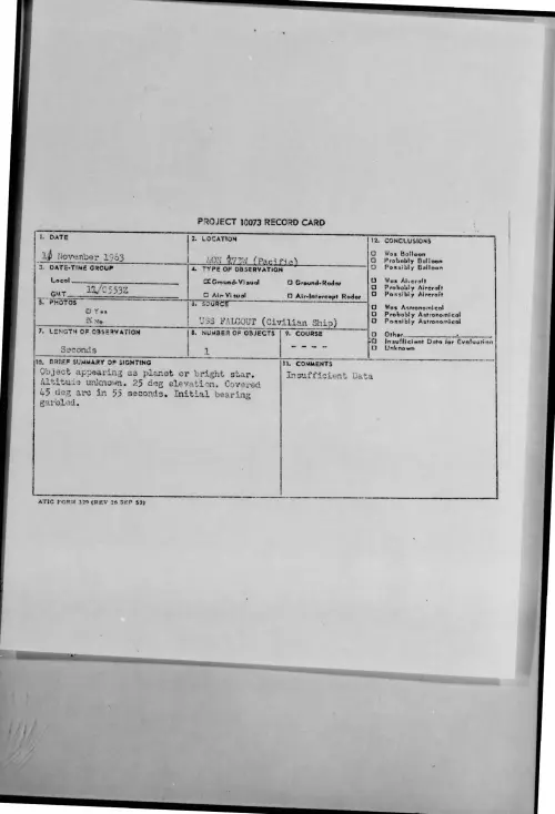 First page of 1963-11-9737117-40N73W-Pacific-
