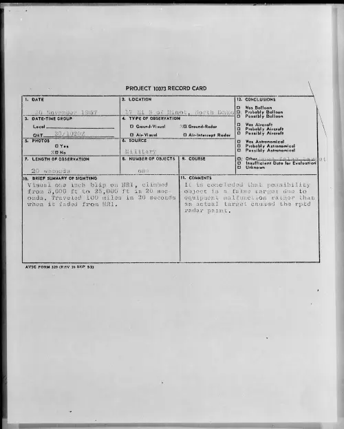 First page of 1957.11 - 6964728 - 17 Mi S of Minot, North Dakota