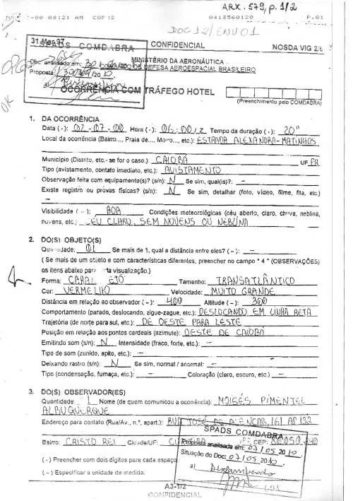 First page of BrazilianUFOFiles - BR_AN_BSB_ARX_579 BR_AN_BSB_ARX_579