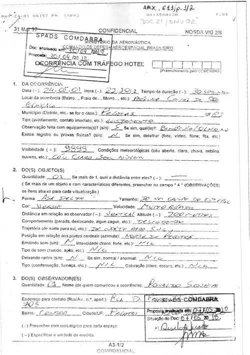 First page of BrazilianUFOFiles - BR_AN_BSB_ARX_611 BR_AN_BSB_ARX_611