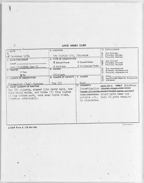 First page of 1954.11 - 6958708 - New Castle AFB, Delaware