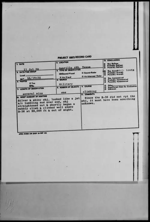 First page of 1958.07 - 8850744 - Amarillo AFB, Texas
