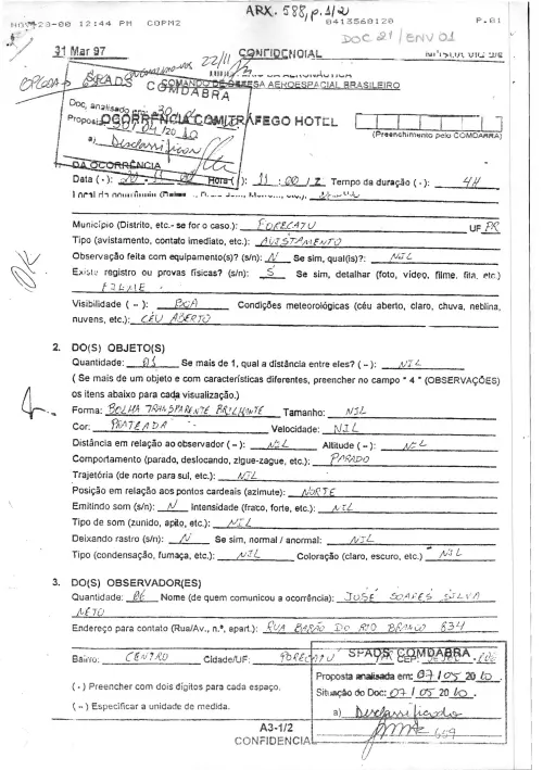 First page of BrazilianUFOFiles - BR_AN_BSB_ARX_588 BR_AN_BSB_ARX_588