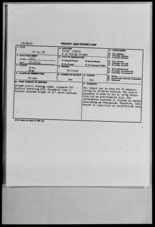 First page of 1960.12 - 8610620 - 4000N 17500W N of Midway Island