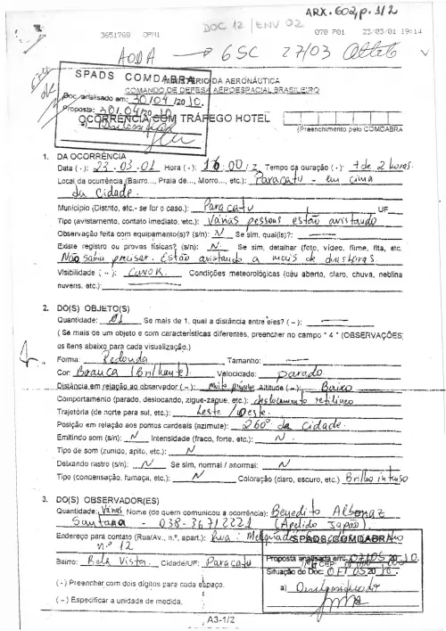 First page of BrazilianUFOFiles - BR_AN_BSB_ARX_602 BR_AN_BSB_ARX_602