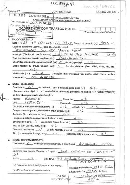 First page of BrazilianUFOFiles - BR_AN_BSB_ARX_574 BR_AN_BSB_ARX_574
