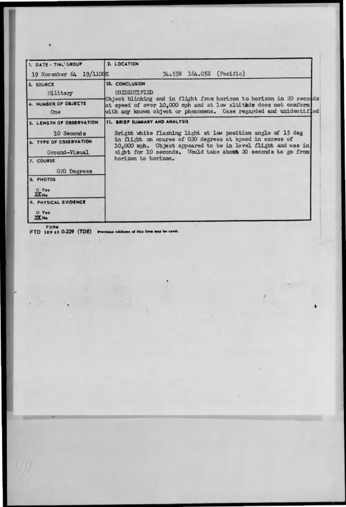 First page of 1964-11-8721942-34-55N164-05E-Pacific-