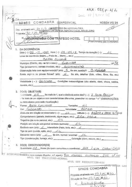 First page of BrazilianUFOFiles - BR_AN_BSB_ARX_585 BR_AN_BSB_ARX_585
