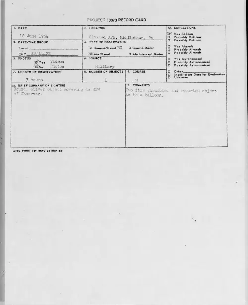 First page of 1954.06 - 8713793 - Olmsted AFB, Middletown, Pa