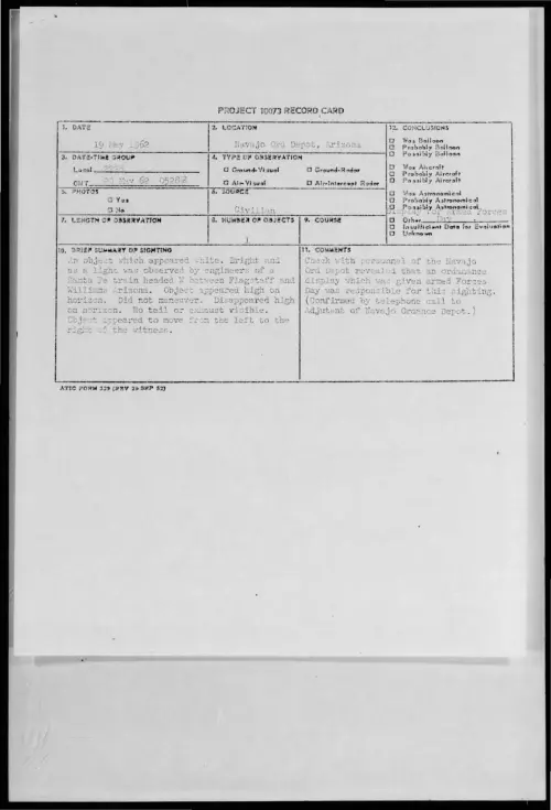 First page of 1962-05-8664707-NavajoOrdDepot-Arizona