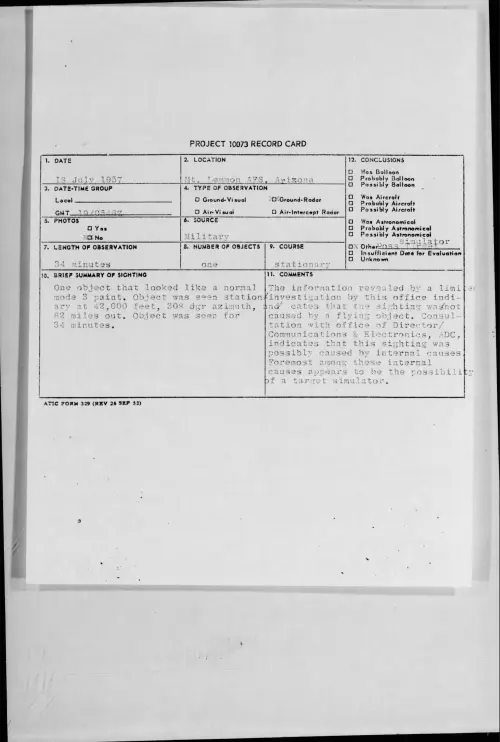 First page of 1957.07 - 6962862 - Mt. Lemmon AFS, Arizona