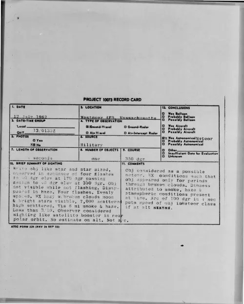 First page of 1962-07-8681154-WestoverAFB-Massachusetts
