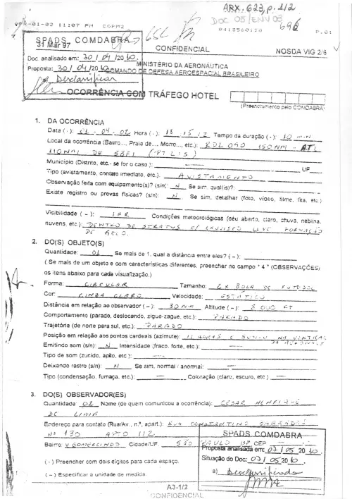 First page of BrazilianUFOFiles - BR_AN_BSB_ARX_623 BR_AN_BSB_ARX_623