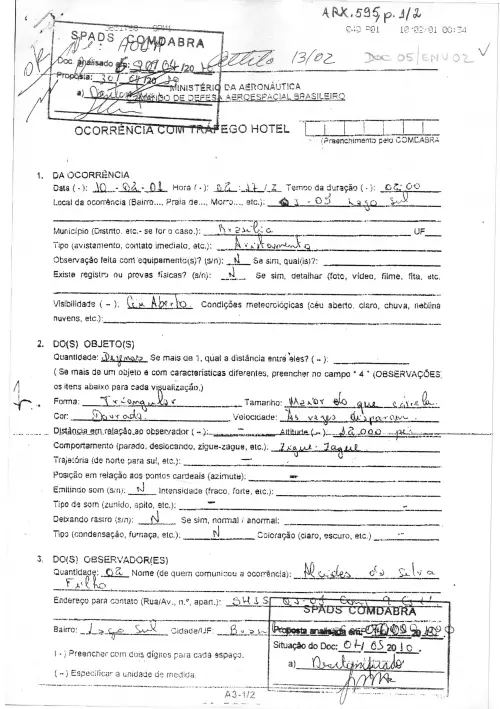 First page of BrazilianUFOFiles - BR_AN_BSB_ARX_595 BR_AN_BSB_ARX_595