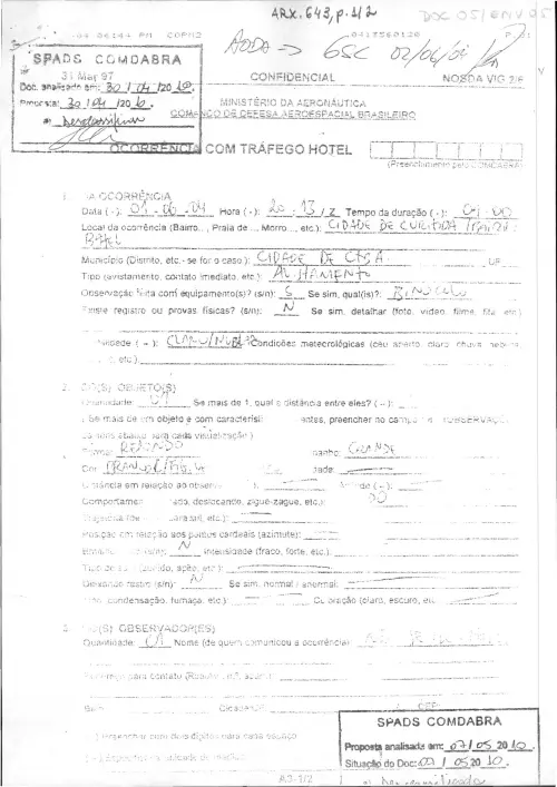First page of BrazilianUFOFiles - BR_AN_BSB_ARX_643 BR_AN_BSB_ARX_643