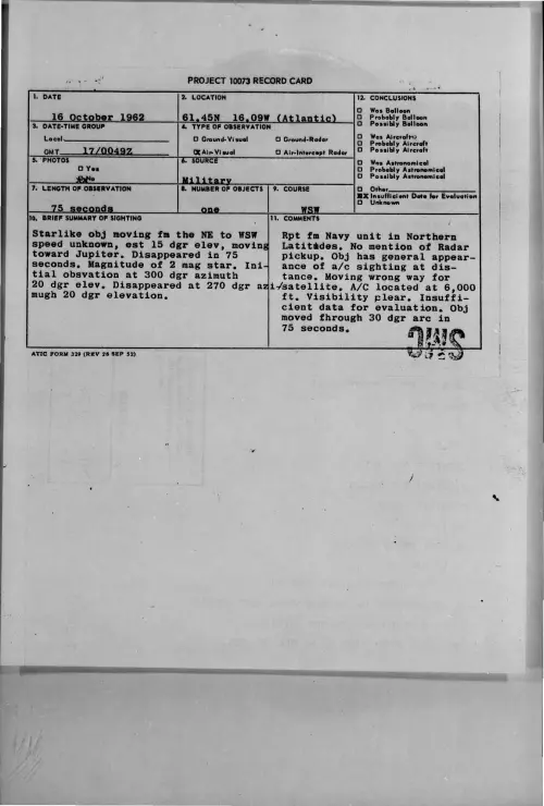 First page of 1962-10-8726362-61-45N16-09W-Atlantic-