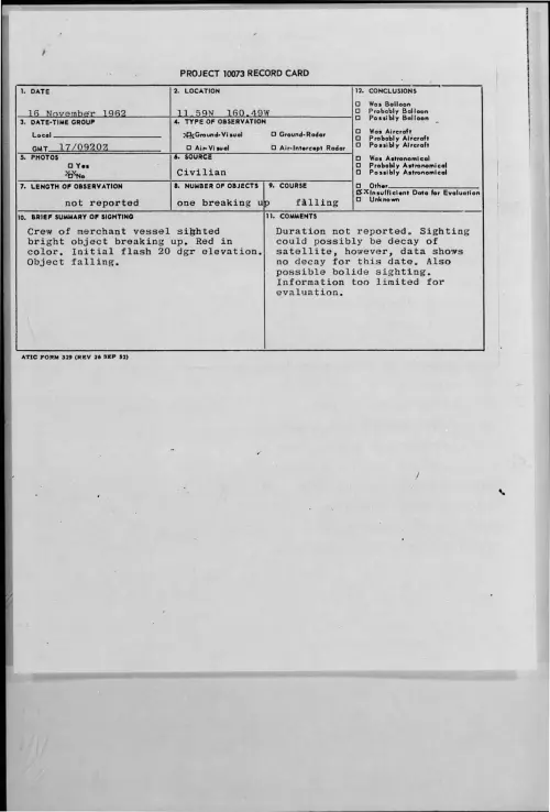 First page of 1962-11-9316272-11-59N160-49W