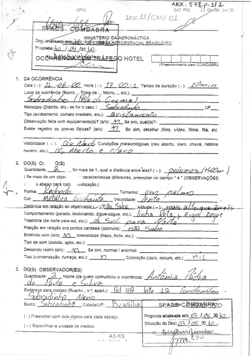 First page of BrazilianUFOFiles - BR_AN_BSB_ARX_578 BR_AN_BSB_ARX_578