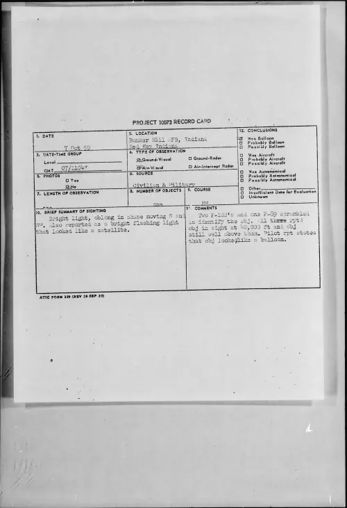 First page of 1959.10 - 6960084 - Bunker Hill AFB, Indiana