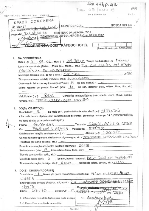 First page of BrazilianUFOFiles - BR_AN_BSB_ARX_627 BR_AN_BSB_ARX_627