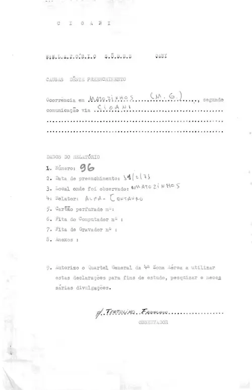 First page of BrazilianUFOFiles - CASO SIOANI 96 Caso SIOANI 096